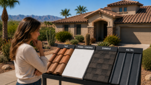 homeowner going over what the best roofing material is in phoenix