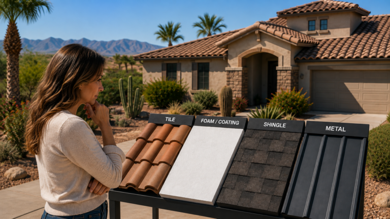 homeowner going over what the best roofing material is in phoenix