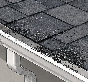 Granules collecting below a shingle roof
